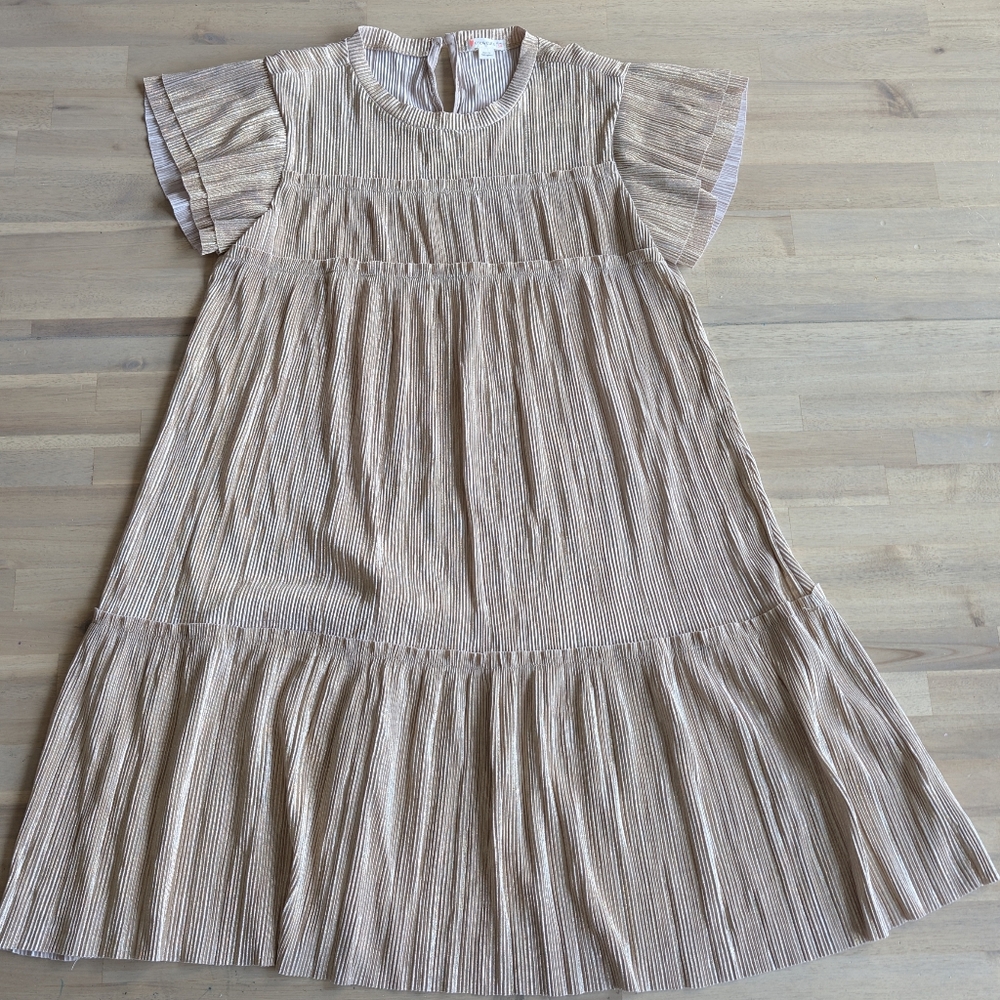 CREWCUTS Girls' Metallic Flutter-Sleeve dress With Ruffle Details Size 14 - Picture 2 of 8